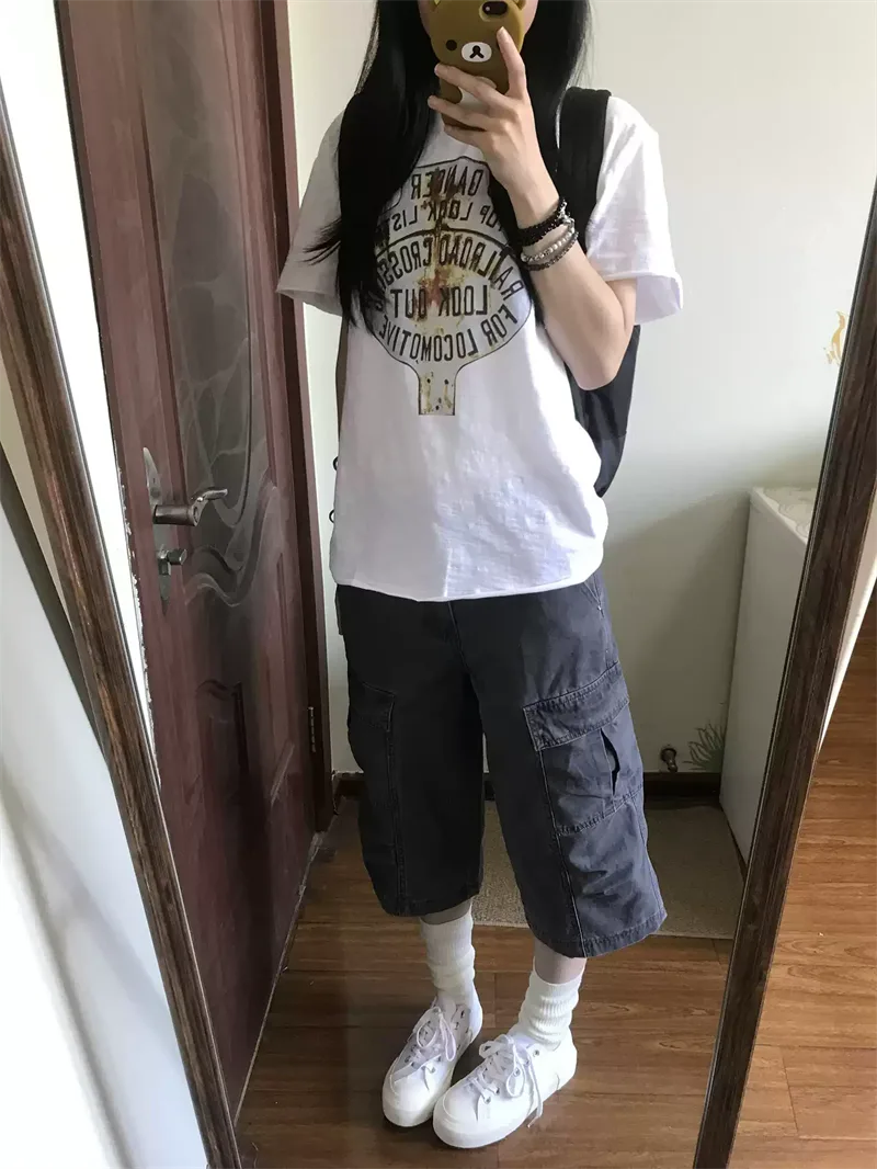 純棉打底衫慵懶寬松字母印花圓領短袖大碼T恤 商品細節 1