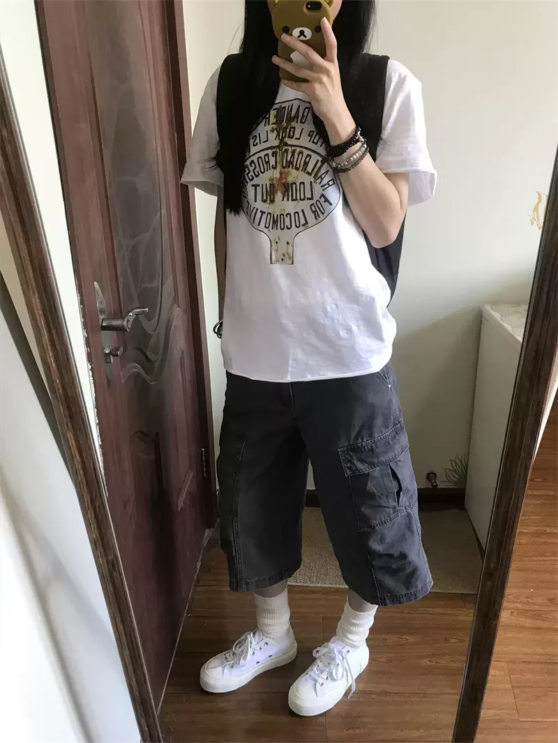 純棉打底衫慵懶寬松字母印花圓領短袖大碼T恤 商品細節 3