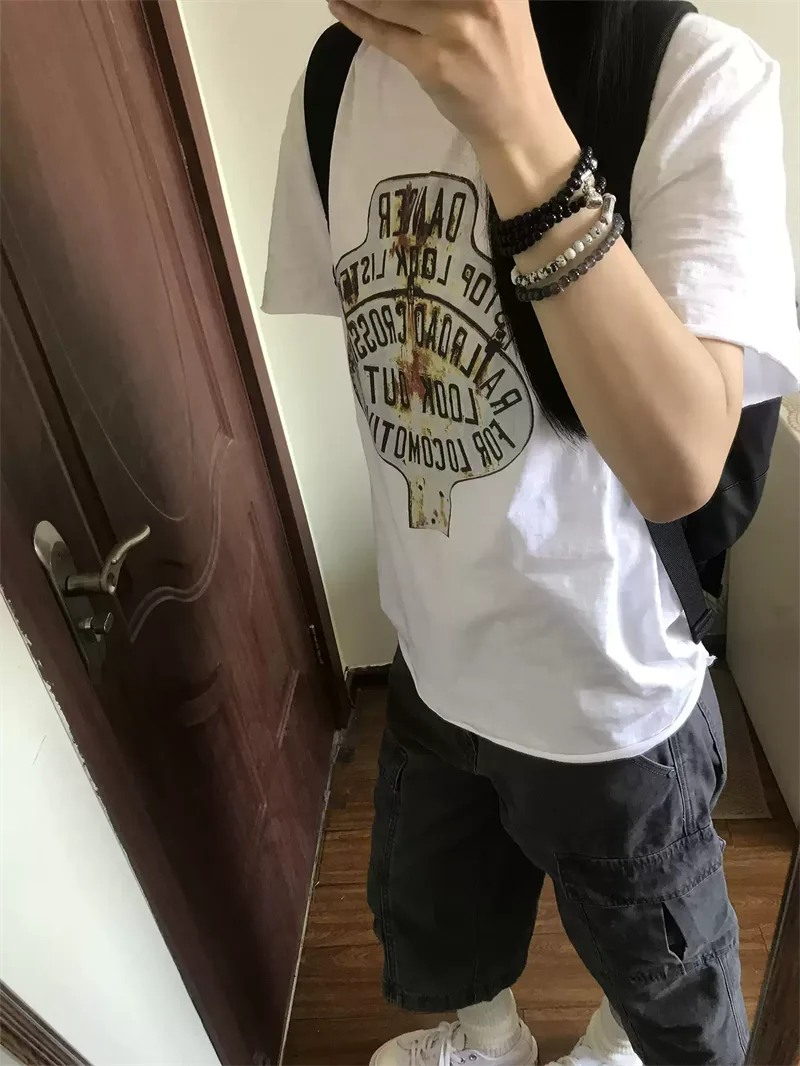 純棉打底衫慵懶寬松字母印花圓領短袖大碼T恤 商品細節 4