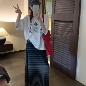 純棉打底衫慵懶寬松卡通印花圓領短袖大碼T恤