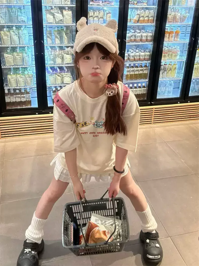 純棉打底衫慵懶寬松卡通印花圓領短袖大碼T恤 商品細節 1