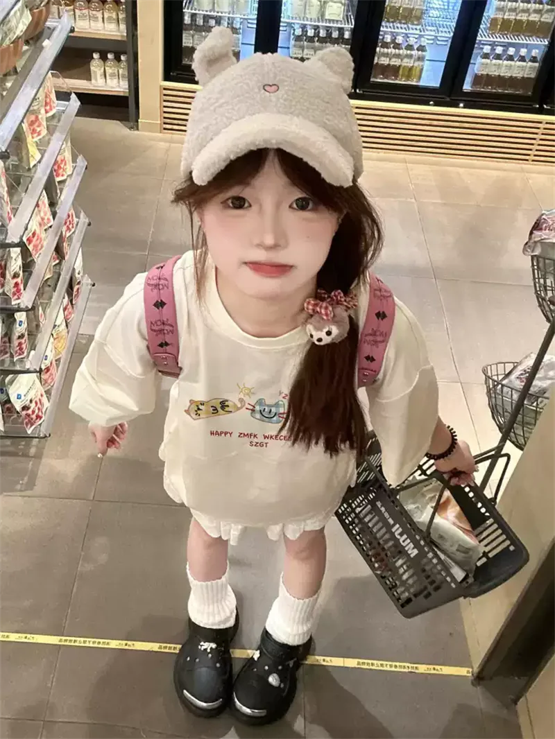 純棉打底衫慵懶寬松卡通印花圓領短袖大碼T恤:圖片 4