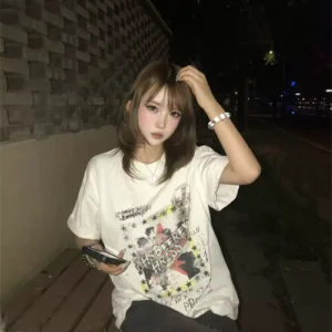 純棉打底衫慵懶寬松字母印花圓領短袖大碼T恤