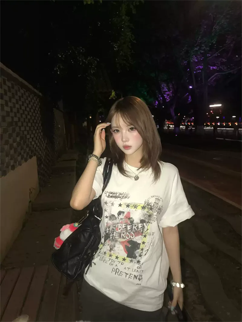 純棉打底衫慵懶寬松字母印花圓領短袖大碼T恤 商品細節 2