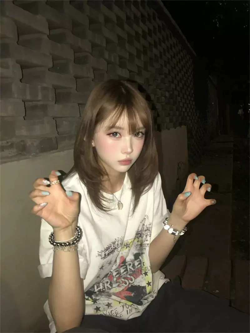 純棉打底衫慵懶寬松字母印花圓領短袖大碼T恤 商品細節 3