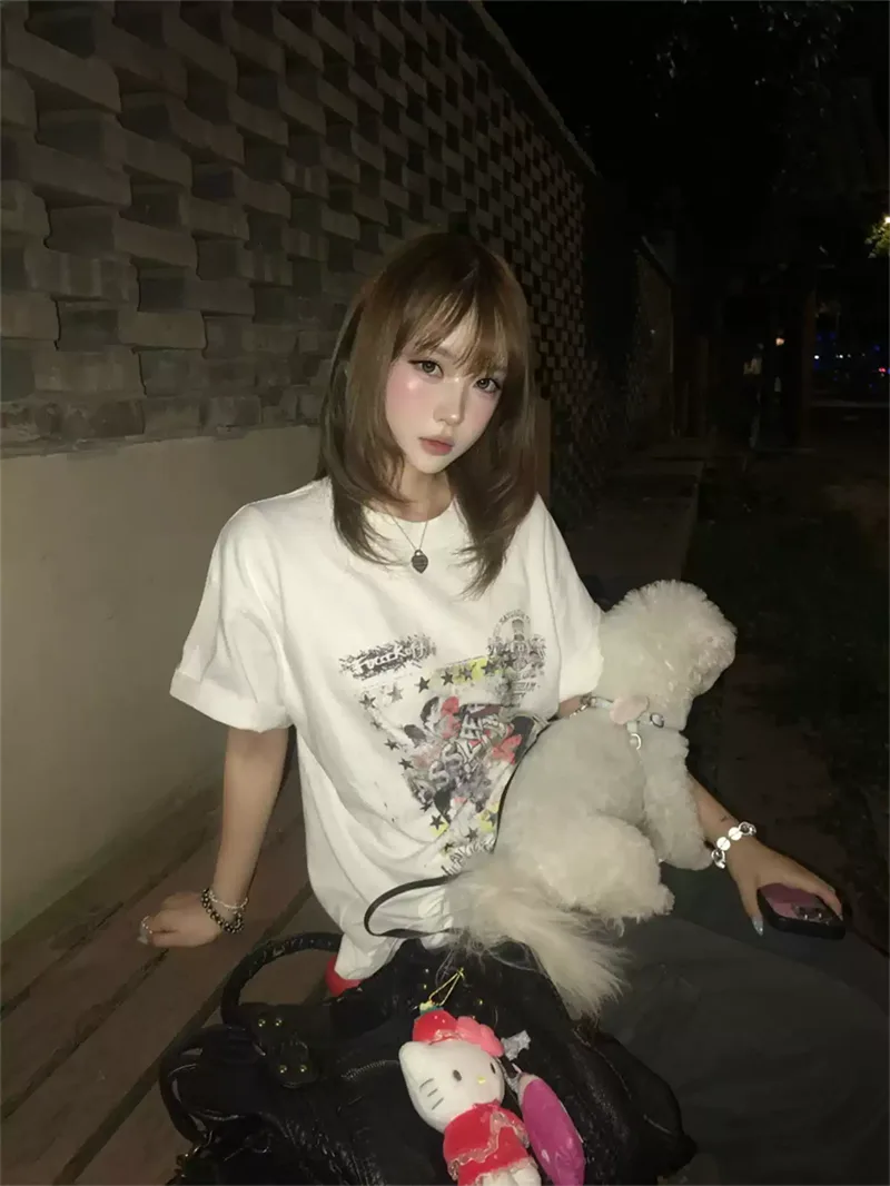 純棉打底衫慵懶寬松字母印花圓領短袖大碼T恤 商品細節 4