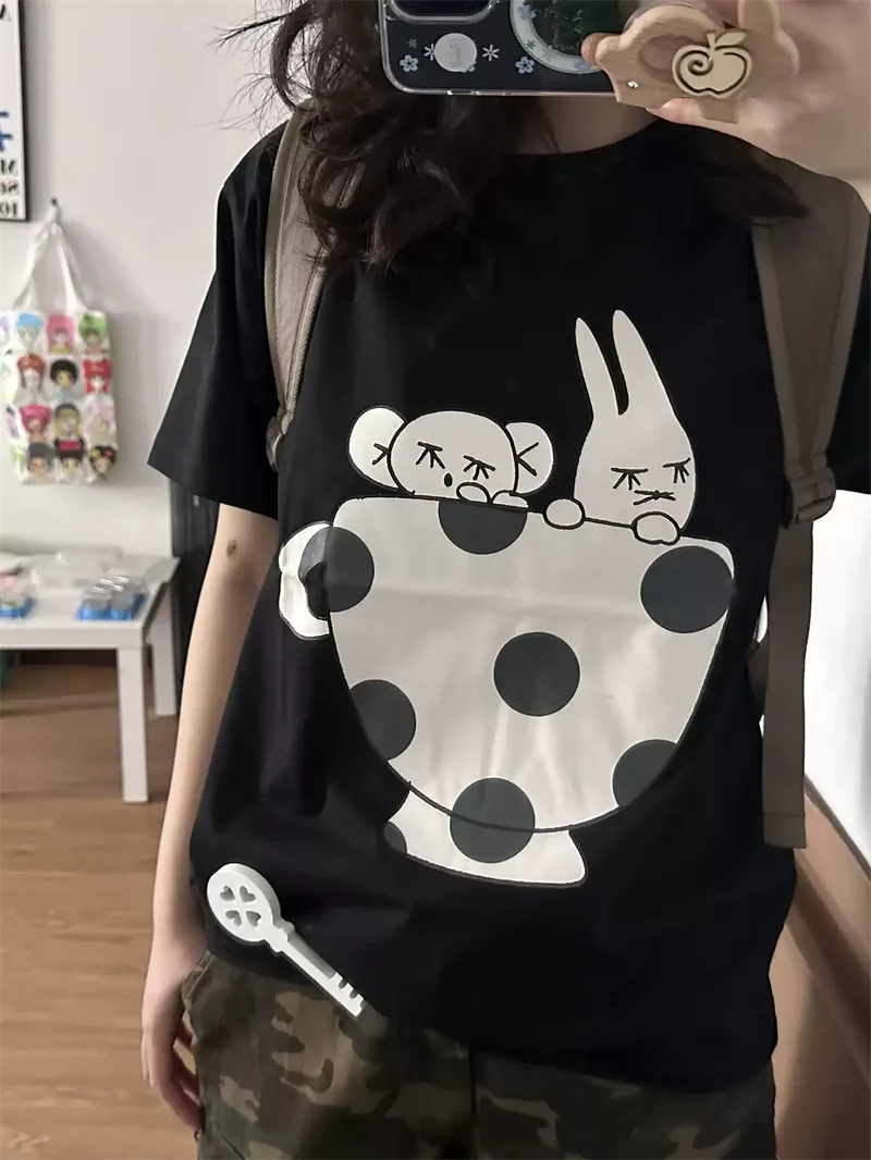 純棉打底衫慵懶寬松卡通印花圓領短袖大碼T恤 商品細節 2