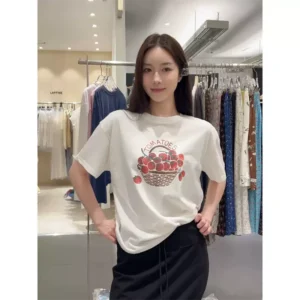 純棉打底衫慵懶寬松小番茄印花圓領短袖大碼T恤