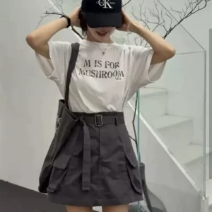 純棉打底衫慵懶寬松字母印花圓領短袖大碼T恤