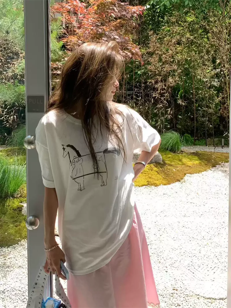 純棉打底衫慵懶寬松卡通印花圓領短袖大碼T恤 商品細節 2