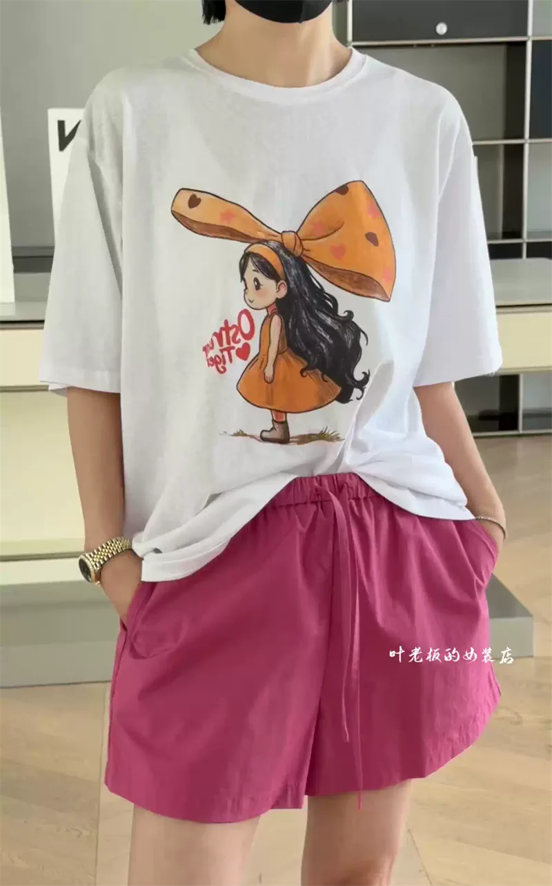 純棉打底衫慵懶寬松卡通印花圓領短袖大碼T恤