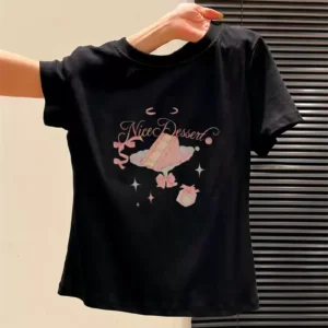 純棉打底衫女蛋糕印花圓領短袖T恤寬松上衣