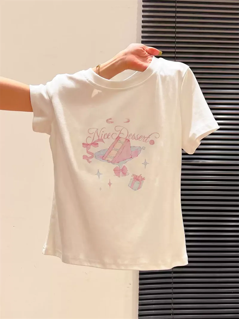 純棉打底衫女蛋糕印花圓領短袖T恤寬松上衣 商品細節 1
