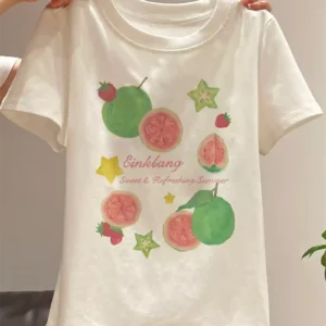 純棉打底衫女水果印花圓領短袖T恤寬松上衣