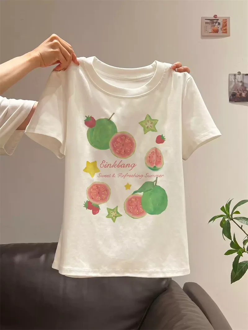 純棉打底衫女水果印花圓領短袖T恤寬松上衣 商品細節 3