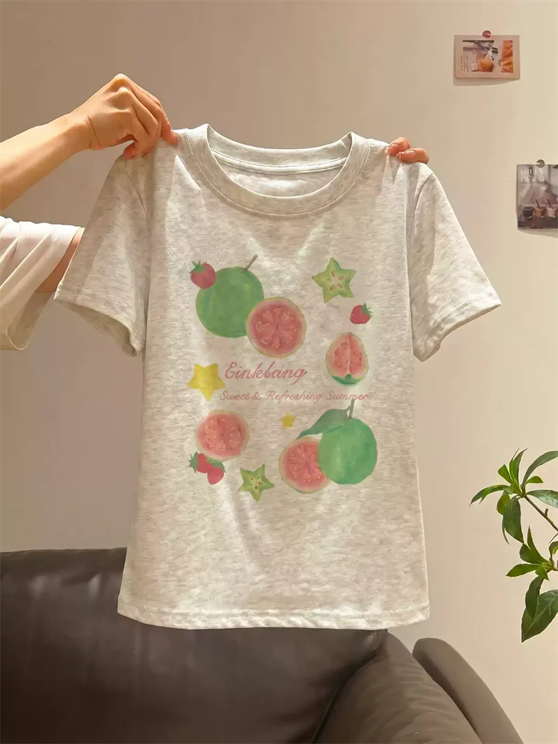 純棉打底衫女水果印花圓領短袖T恤寬松上衣 商品細節 4