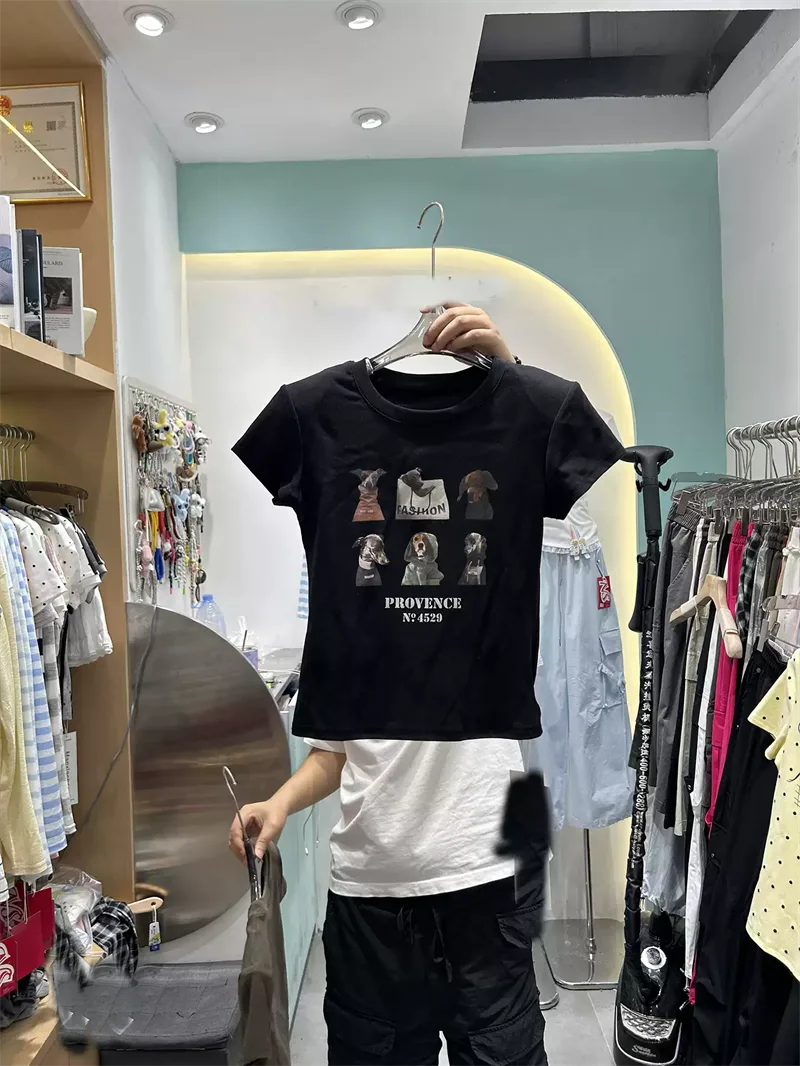 純棉打底衫女小狗印花圓領短袖T恤寬松上衣 商品細節 2