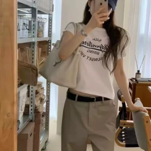 純棉打底衫女字母印花圓領短袖T恤寬松上衣
