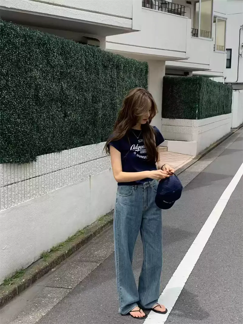 純棉打底衫女字母印花圓領短袖T恤寬松上衣:圖片 2