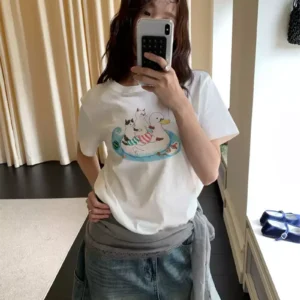 純棉打底衫女卡通印花圓領短袖T恤寬松上衣