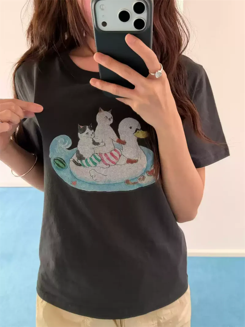 純棉打底衫女卡通印花圓領短袖T恤寬松上衣 商品細節 2