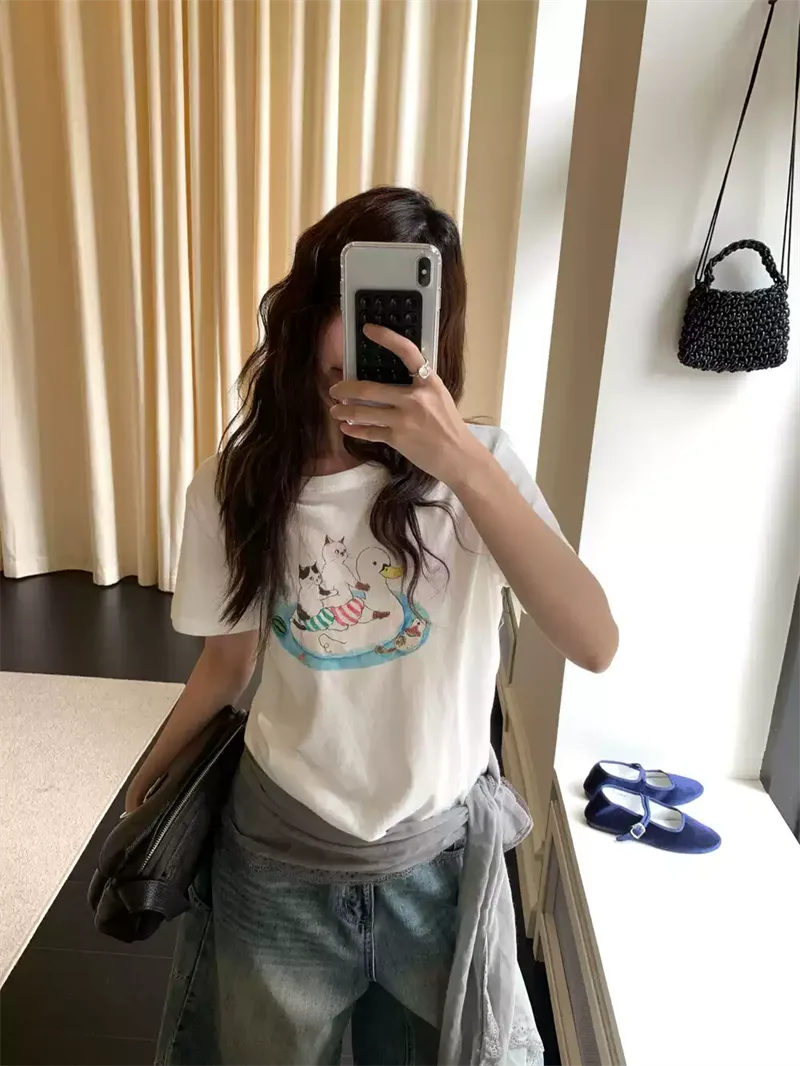 純棉打底衫女卡通印花圓領短袖T恤寬松上衣 商品細節 3