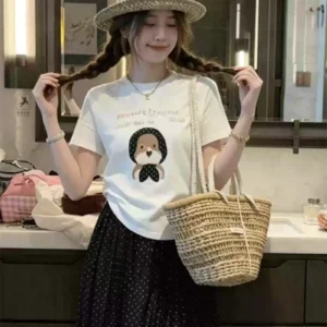 純棉打底衫女字母印花圓領短袖T恤寬松上衣