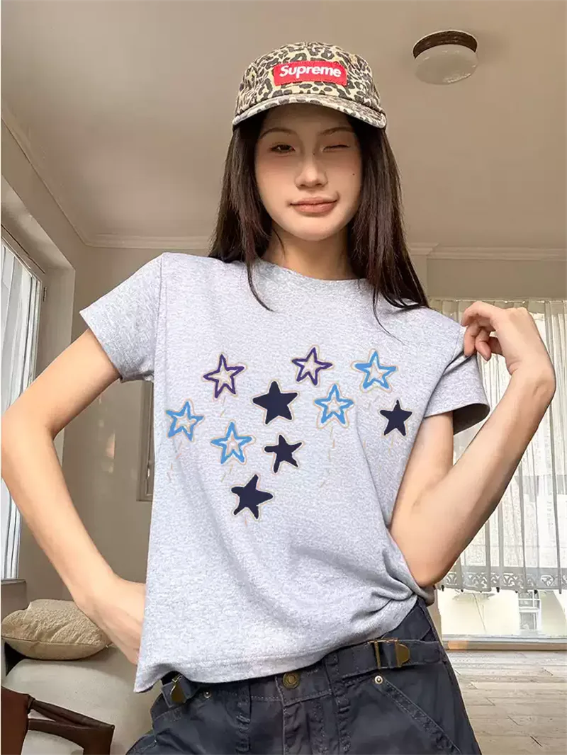 純棉打底衫女星星印花圓領短袖T恤寬松上衣 商品細節 2