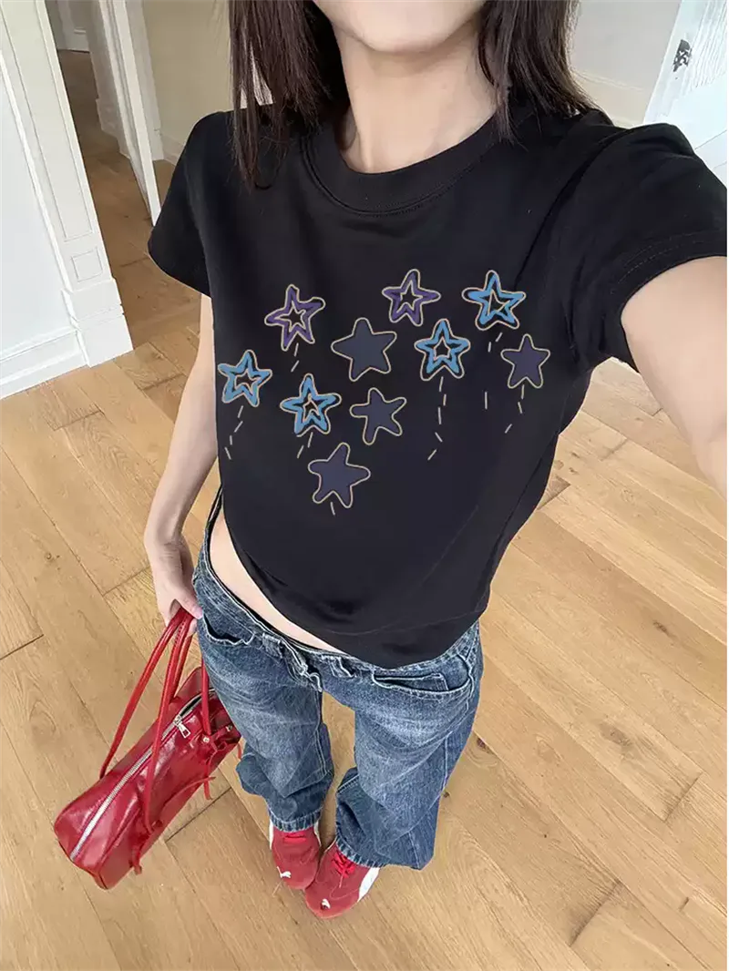 純棉打底衫女星星印花圓領短袖T恤寬松上衣 商品細節 3