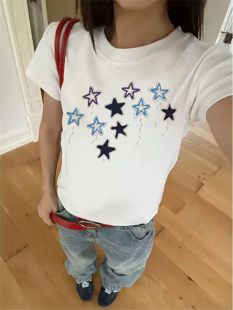 純棉打底衫女星星印花圓領短袖T恤寬松上衣 商品細節 4