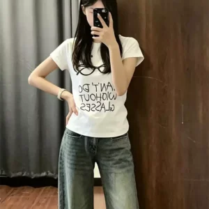 純棉打底衫女字母印花圓領短袖T恤寬松上衣