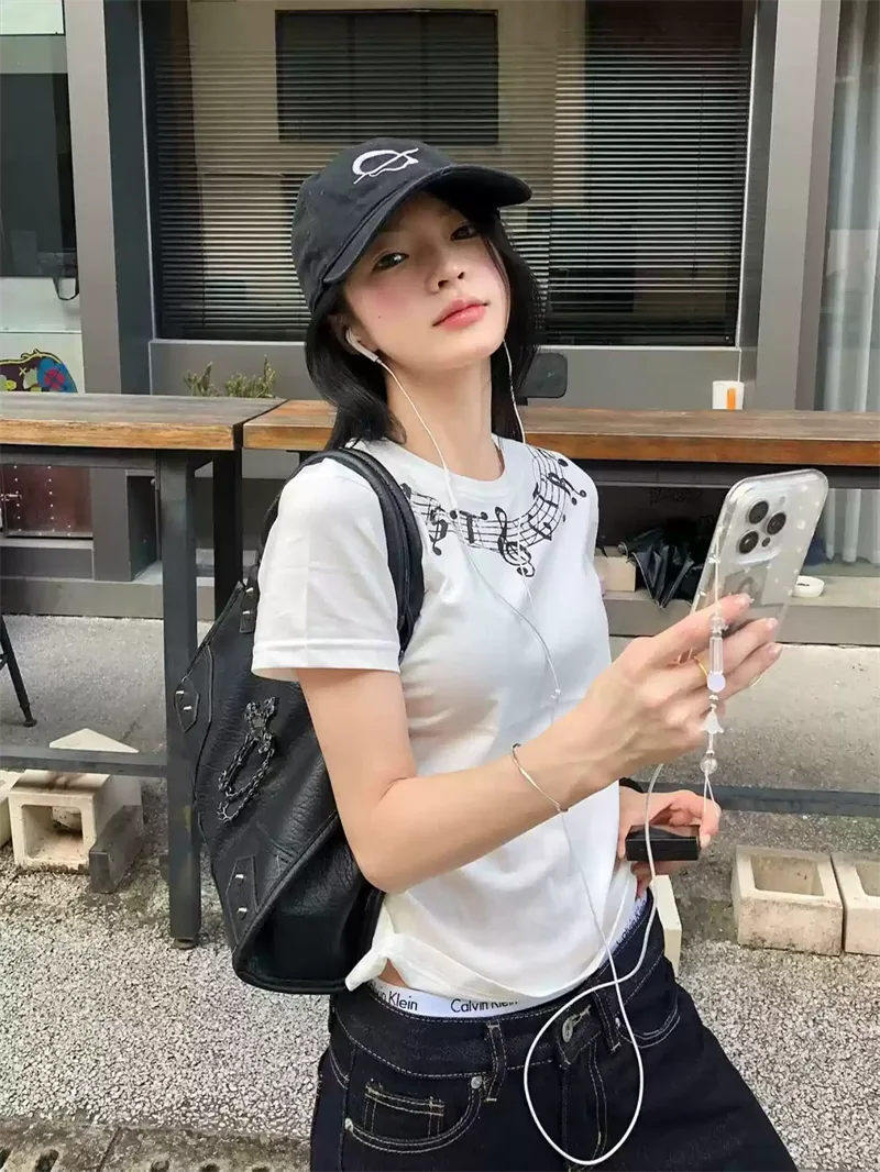 純棉打底衫女音符印花圓領短袖T恤寬松上衣 商品細節 3