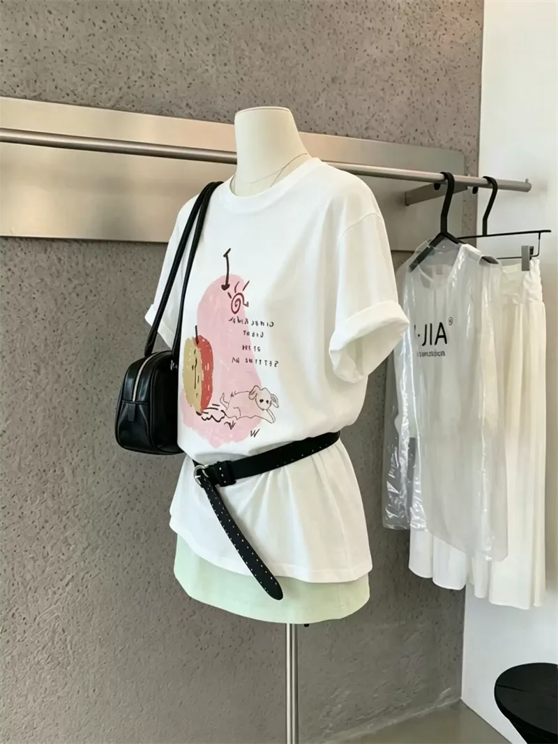 純棉打底衫慵懶寬松卡通印花圓領短袖大碼T恤 商品細節 2