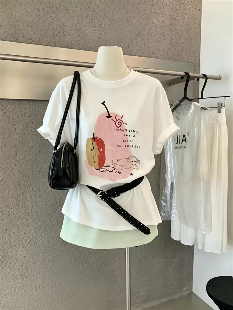 純棉打底衫慵懶寬松卡通印花圓領短袖大碼T恤 商品細節 3