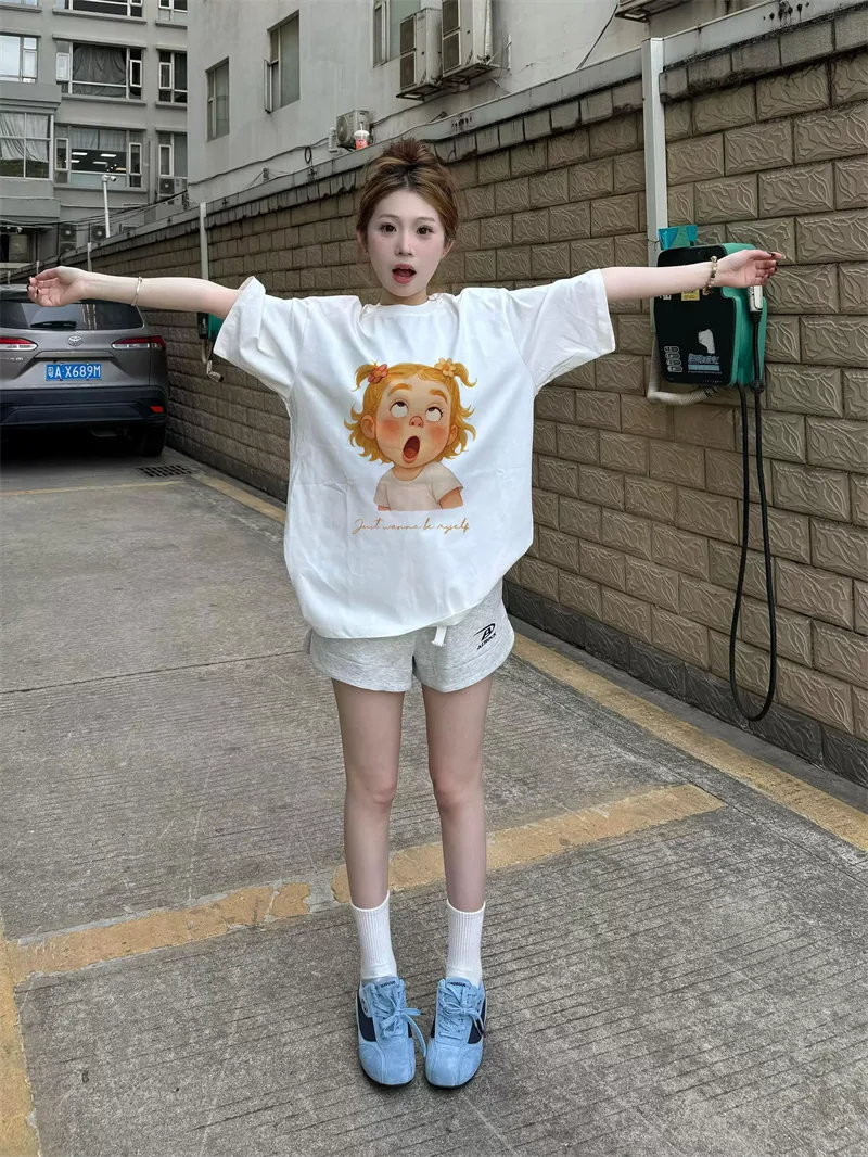 純棉打底衫慵懶寬松卡通印花圓領短袖大碼T恤 商品細節 2