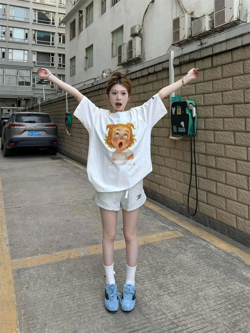 純棉打底衫慵懶寬松卡通印花圓領短袖大碼T恤 商品細節 4