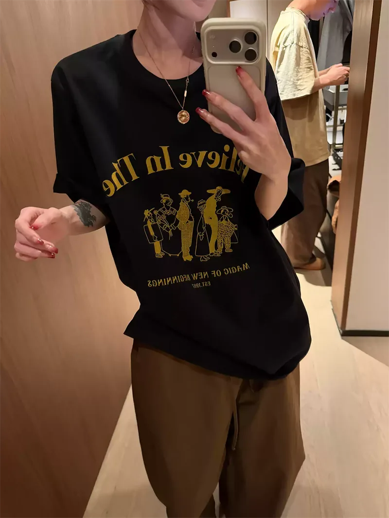 純棉打底衫慵懶寬松卡通印花圓領短袖大碼T恤 商品細節 2