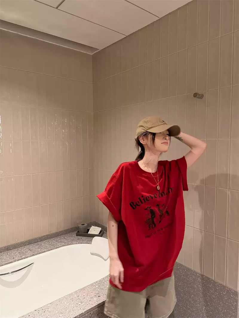 純棉打底衫慵懶寬松卡通印花圓領短袖大碼T恤 商品細節 3