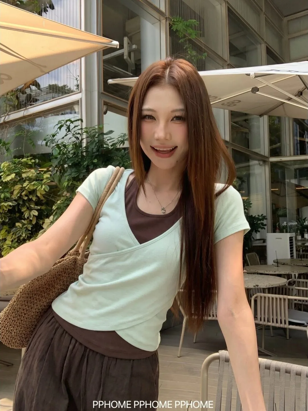 210克精棉設計感交叉假兩件短袖t恤女穿搭小眾短上衣