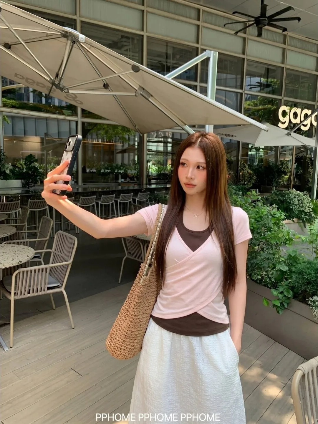 210克精棉設計感交叉假兩件短袖t恤女穿搭小眾短上衣:圖片 3