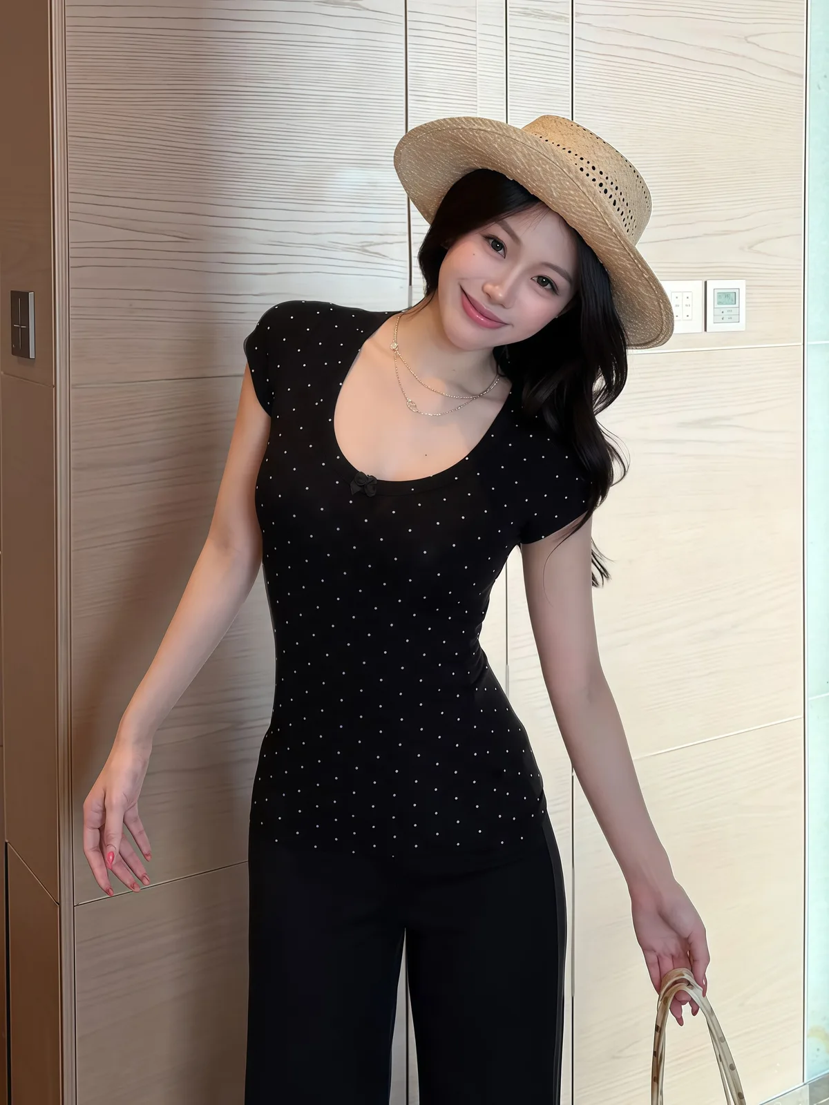 性感蝴蝶結波點U領短袖T恤修身巨好看絕美上衣 商品細節 4