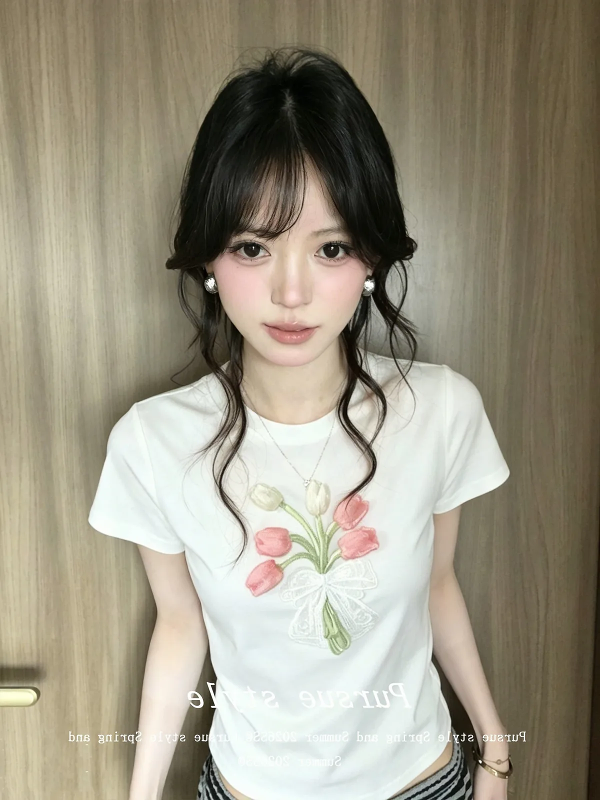 210克精棉正肩T恤穿搭立體花朵白色圓領短袖設計感上衣:圖片 5