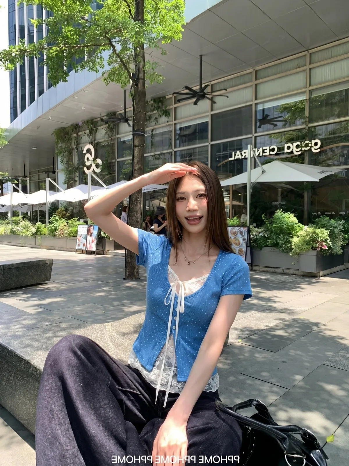 260克人棉波點假兩件正肩短袖女設計感蕾絲收腰小上衣:圖片 5