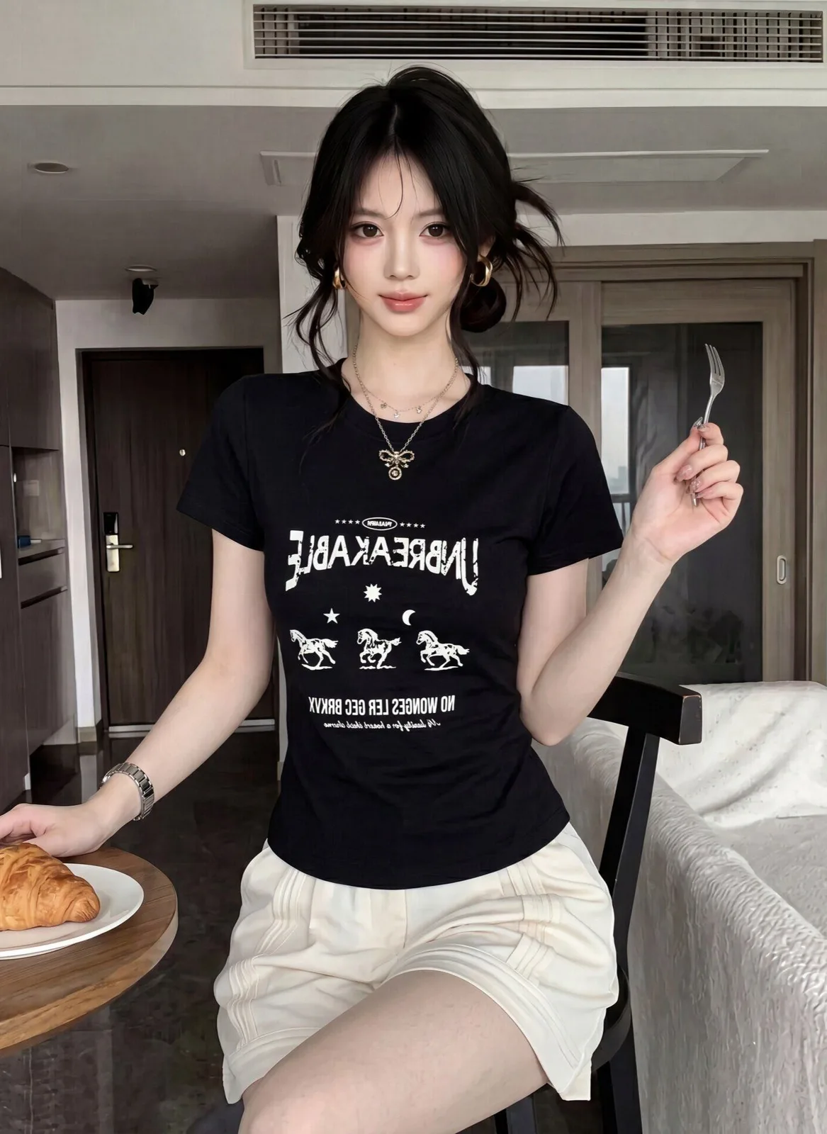 美式復休閒印花圓領雪花亞麻短袖T恤修身休閒上衣 商品細節 4
