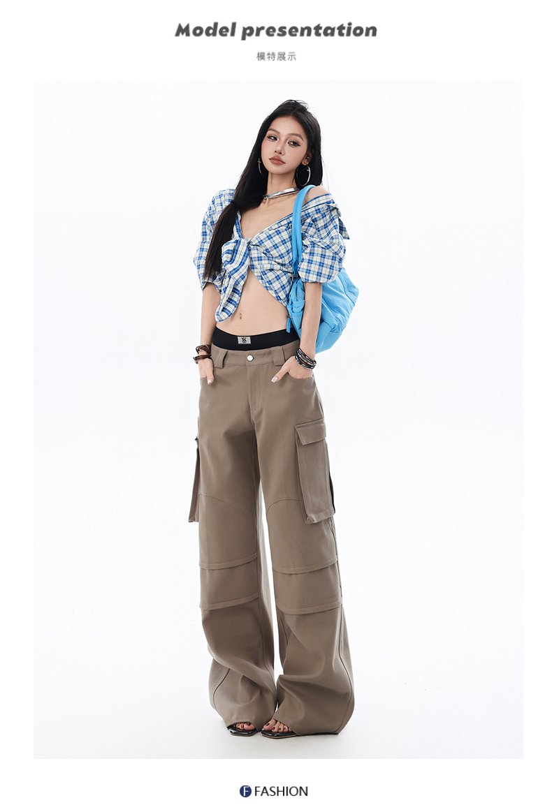復古寬松多口袋寬松闊腿工裝牛仔拖地褲子 牛仔褲 商品細節