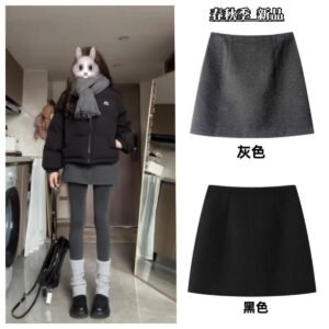 灰色【有內襯】／黑色【有內襯】・高腰・A字・包臀・短版半身裙