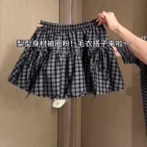 格子短裙・高腰・短版半身裙