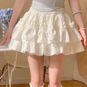多色・高腰・蛋糕・A字・蕾絲・短版半身裙・款號9488
