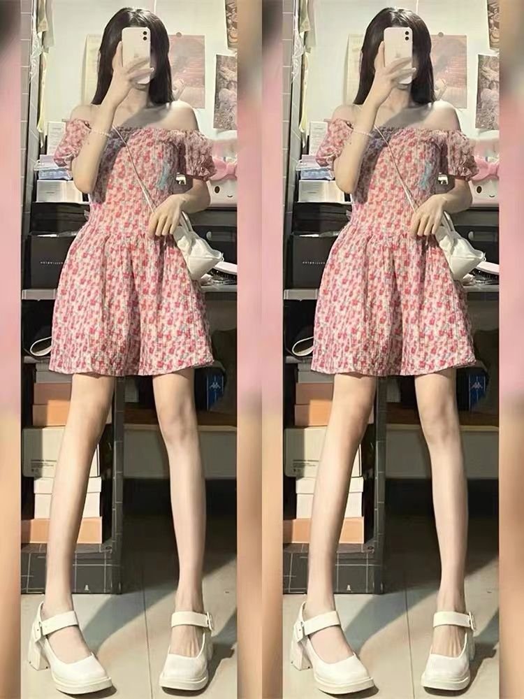 法式・方領・碎花・短版洋裝 版型展示