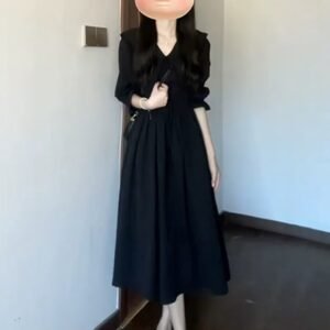 法式・赫本風・V領・長版洋裝